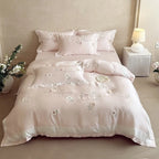 Duvet Cover Set Satin Rose Embroidery Set of 4