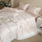 Duvet Cover Set Satin Rose Embroidery Set of 4
