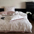 Duvet Cover Set Satin Rose Print Button Placket