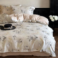 Duvet Cover Set Satin Rose Print Button Placket