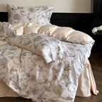 Duvet Cover Set Satin Rose Print Button Placket