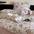 Duvet Cover Set Satin Rose Print Button Placket