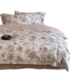 Duvet Cover Set Satin Rose Print Button Placket