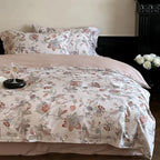 Duvet Cover Set Satin Rose Print Button Placket