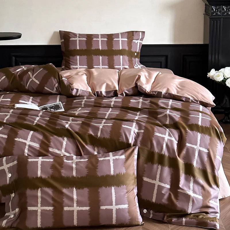 Duvet Cover Set Satin Rose Print Button Placket