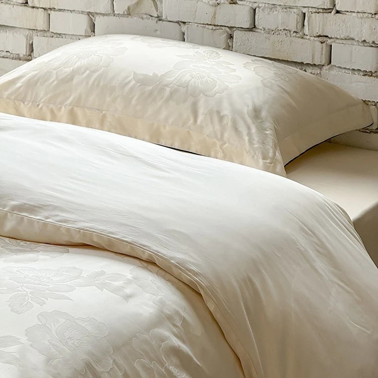 Duvet Cover Set Satin Tone-On-Tone Floral Jacquard 4-Piece