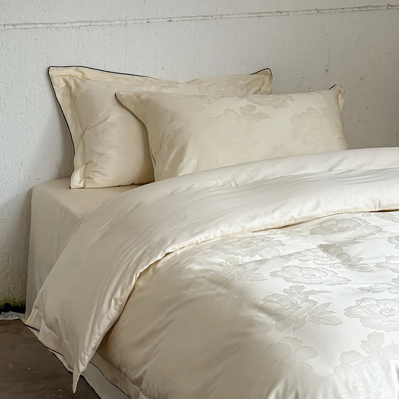 Duvet Cover Set Satin Tone-On-Tone Floral Jacquard 4-Piece