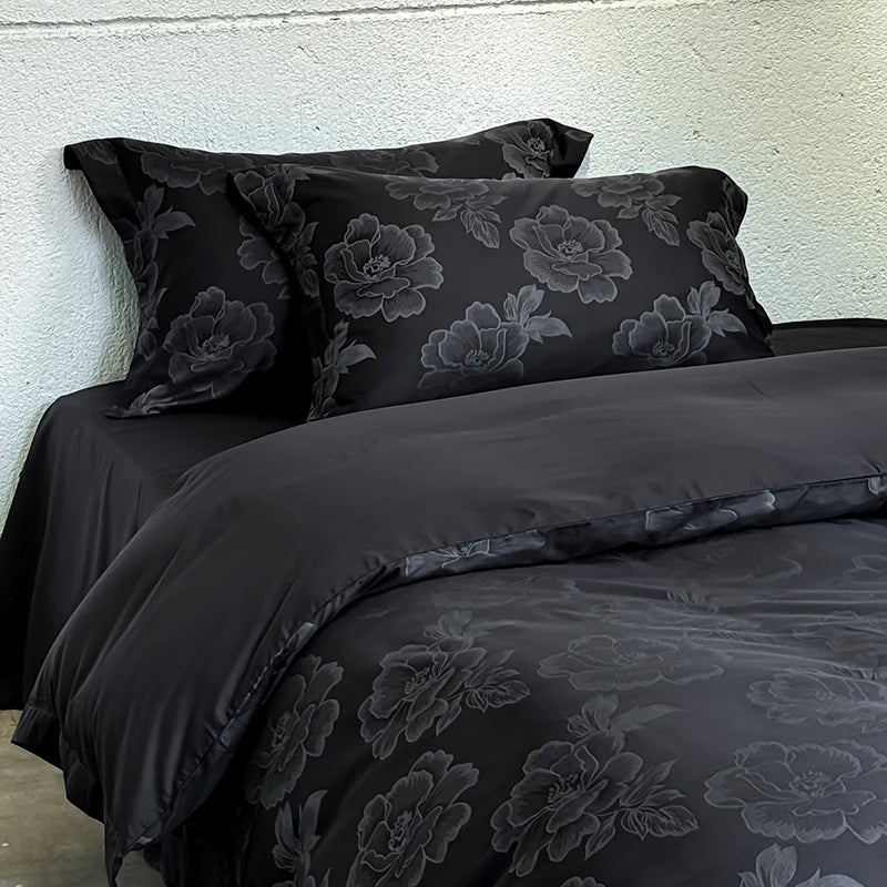 Duvet Cover Set Satin Tone-On-Tone Floral Jacquard 4-Piece