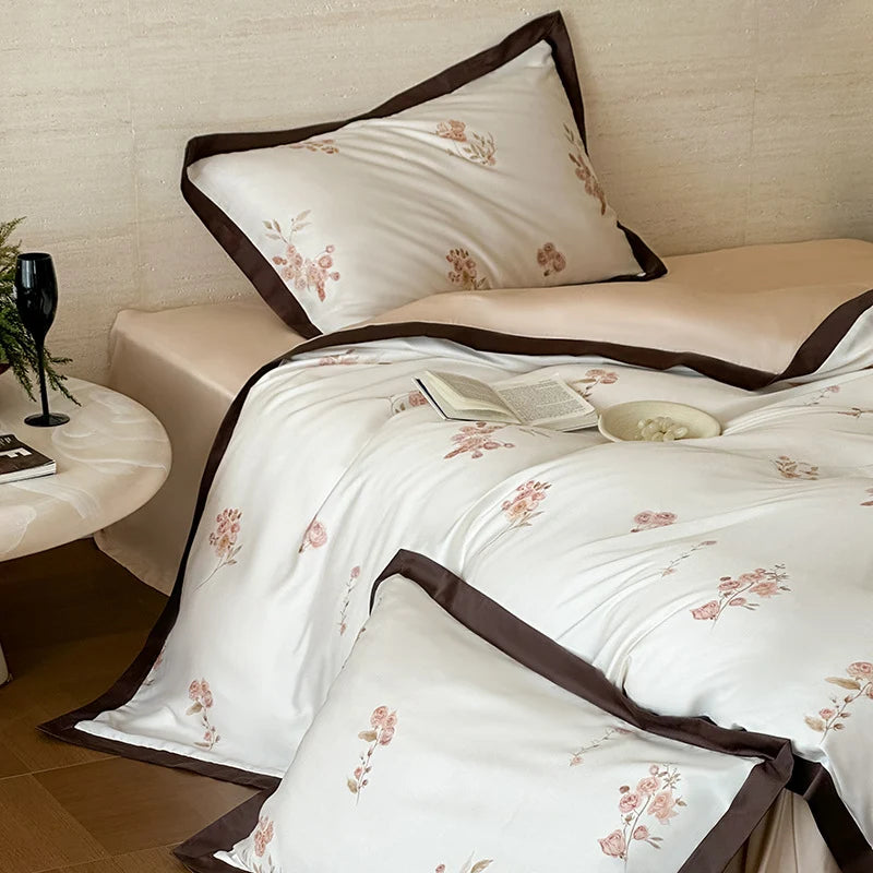 Duvet Cover Set Silky Satin Embroidered 4-Piece