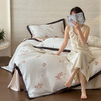 Duvet Cover Set Silky Satin Embroidered 4-Piece