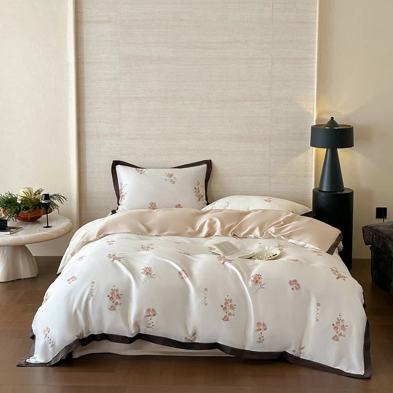 Duvet Cover Set Silky Satin Embroidered 4-Piece