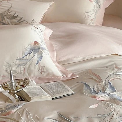 Duvet Cover Set Silky Satin Embroidered Four Piece