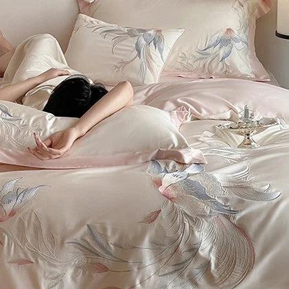 Duvet Cover Set Silky Satin Embroidered Four Piece