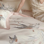 Duvet Cover Set Silky Satin Embroidered Four Piece