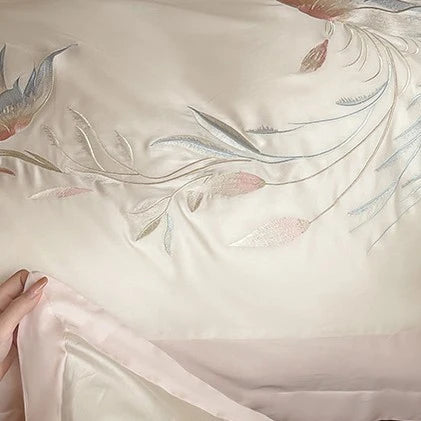 Duvet Cover Set Silky Satin Embroidered Four Piece