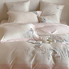 Duvet Cover Set Silky Satin Embroidered Four Piece