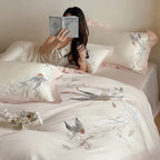 Duvet Cover Set Silky Satin Embroidered Four Piece