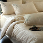 Duvet Cover Set Silky Satin Floral Embroidery 4-Piece