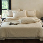 Duvet Cover Set Silky Satin Floral Embroidery 4-Piece