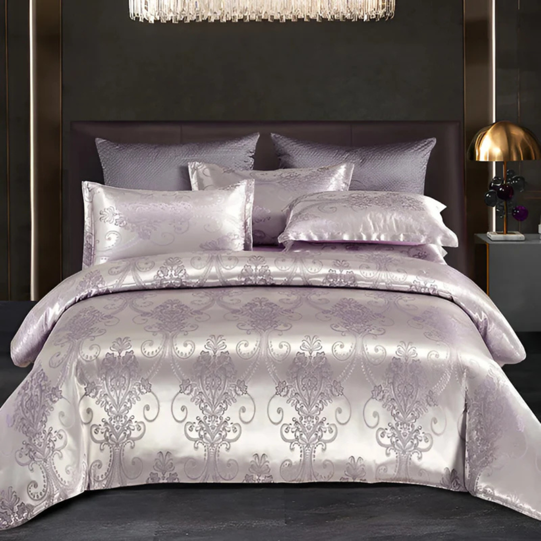 Duvet Cover Set Silky Satin Jacquard Floral