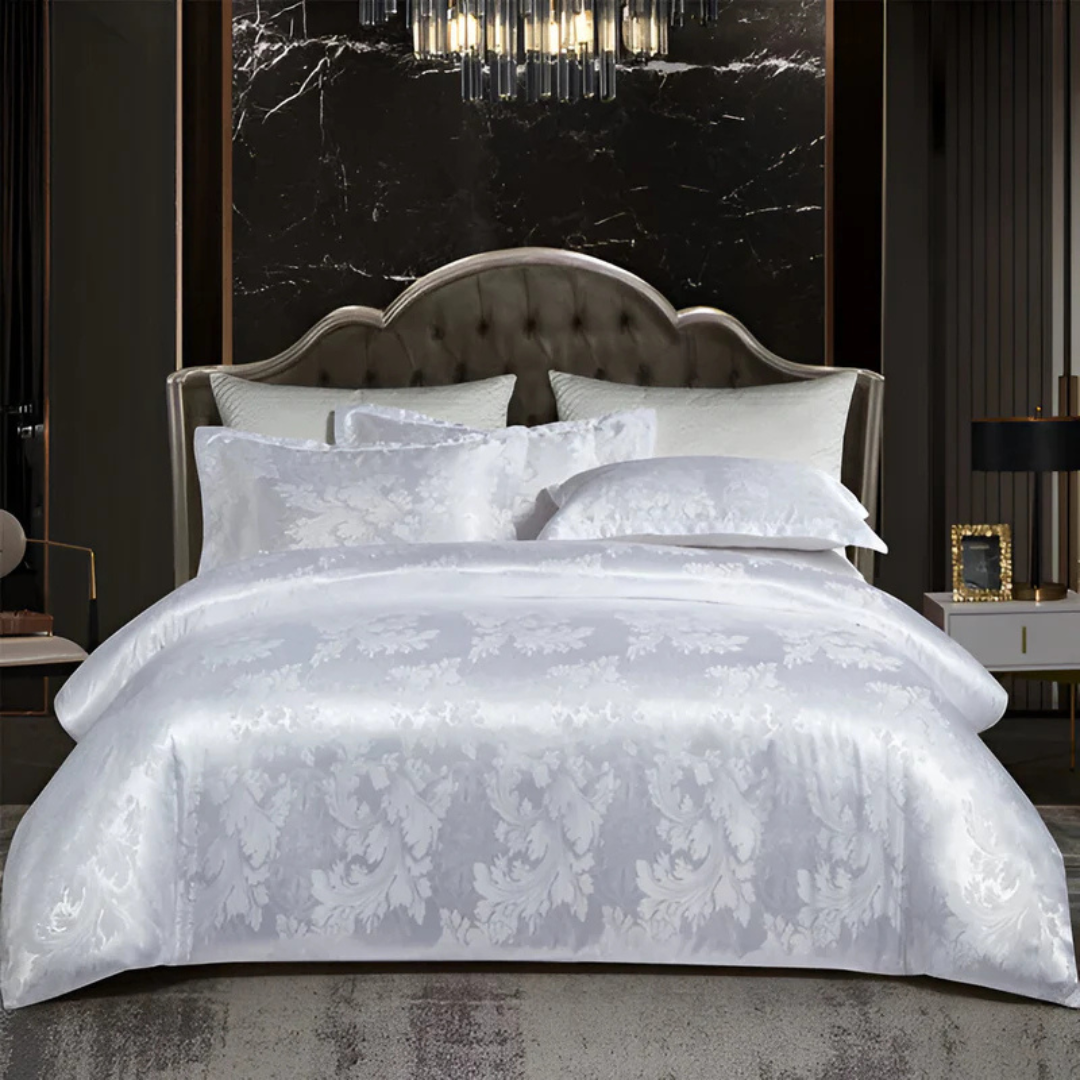 Duvet Cover Set Silky Satin Jacquard Floral