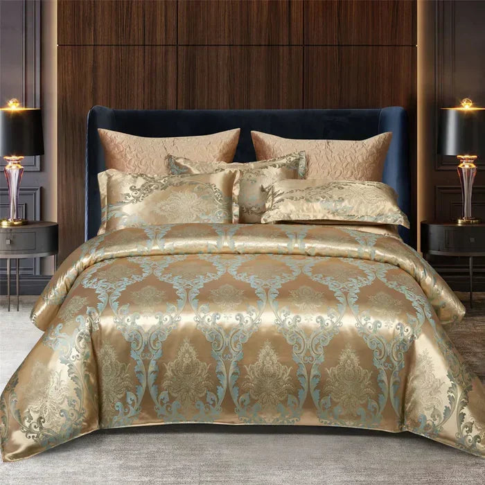 Duvet Cover Set Silky Satin Jacquard Includes 2 Pillowcases