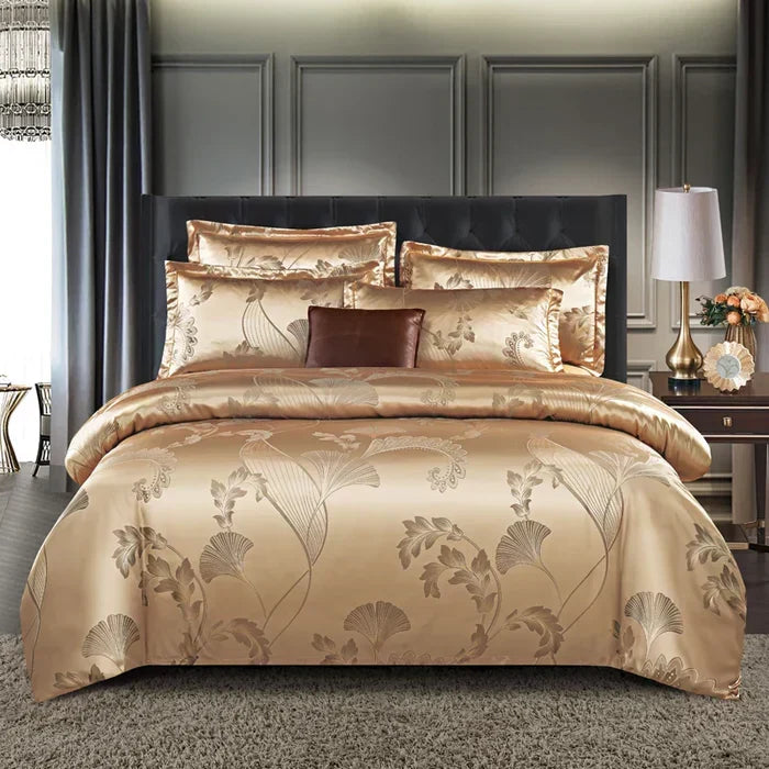 Duvet Cover Set Silky Satin Jacquard Includes 2 Pillowcases