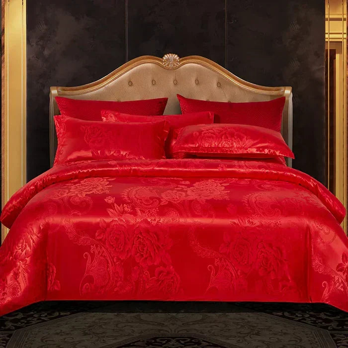 Duvet Cover Set Silky Satin Jacquard Includes 2 Pillowcases