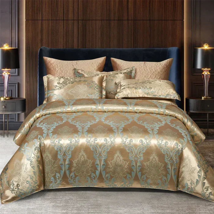 Duvet Cover Set Silky Satin Jacquard Includes 2 Pillowcases