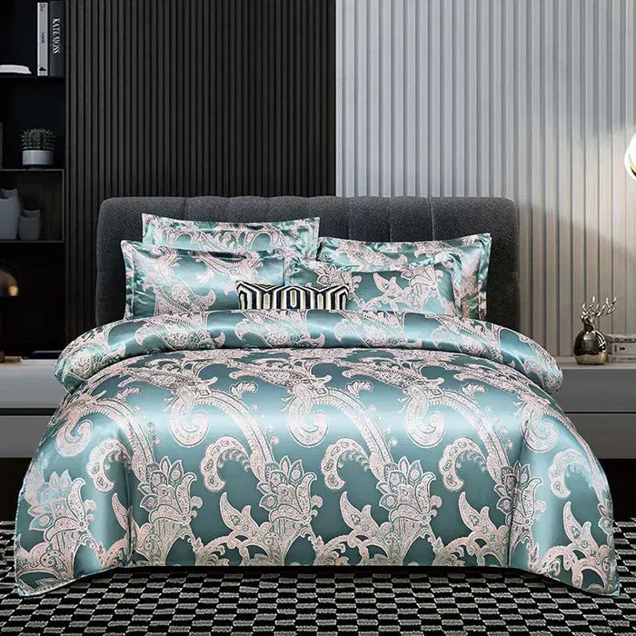 Duvet Cover Set Silky Satin Jacquard Includes 2 Pillowcases