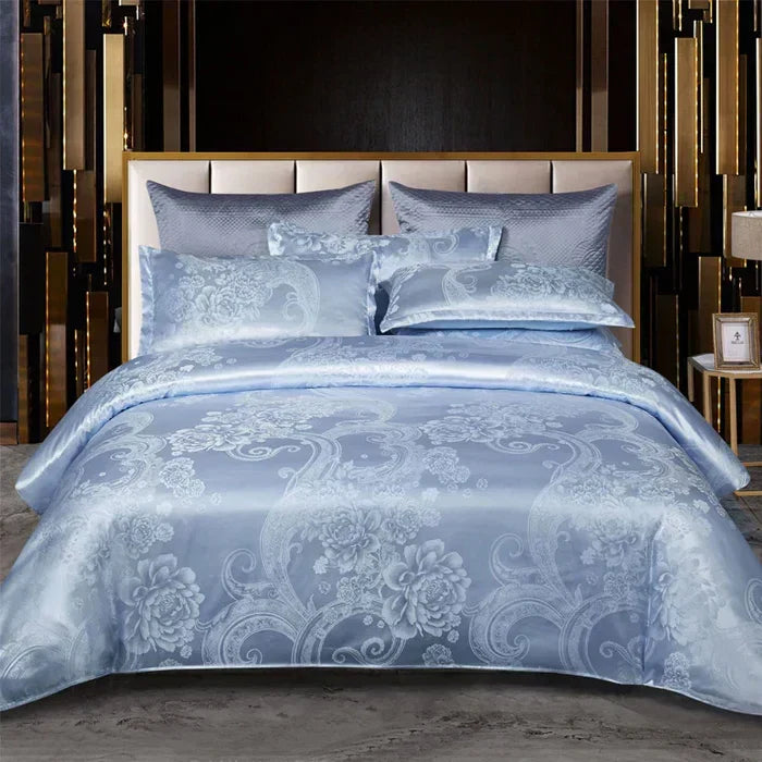 Duvet Cover Set Silky Satin Jacquard Includes 2 Pillowcases