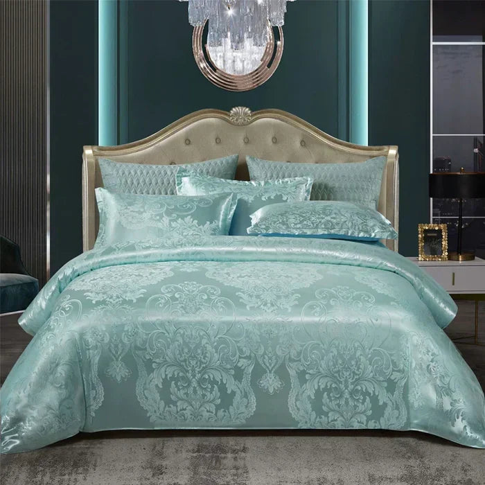 Duvet Cover Set Silky Satin Jacquard Includes 2 Pillowcases