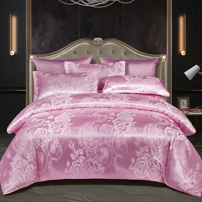 Duvet Cover Set Silky Satin Jacquard Includes 2 Pillowcases
