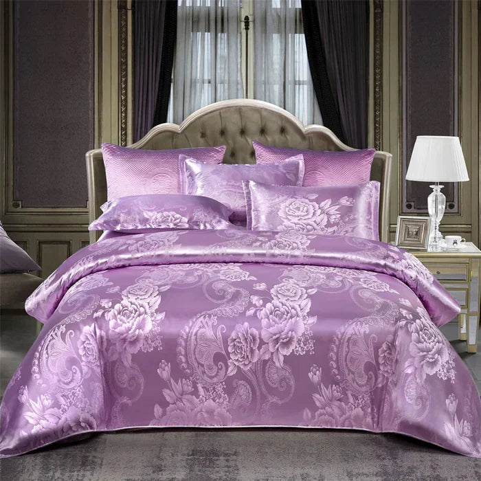 Duvet Cover Set Silky Satin Jacquard Includes 2 Pillowcases