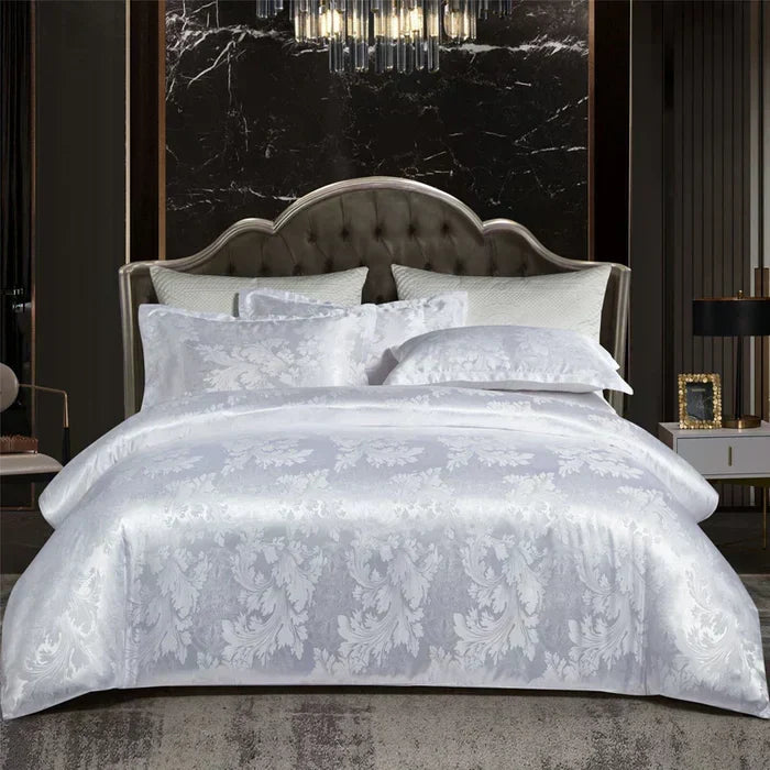 Duvet Cover Set Silky Satin Jacquard Includes 2 Pillowcases