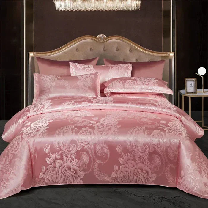 Duvet Cover Set Silky Satin Jacquard Includes 2 Pillowcases