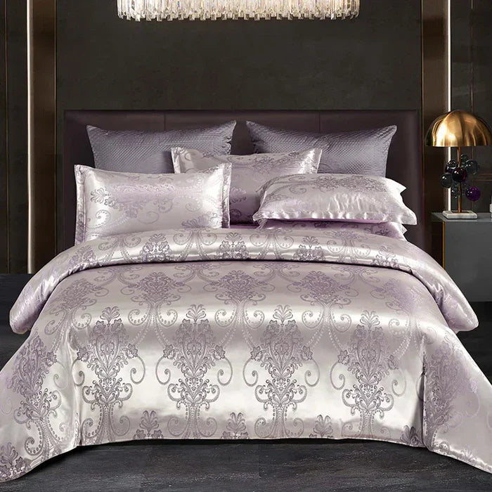 Duvet Cover Set Silky Satin Jacquard Includes 2 Pillowcases