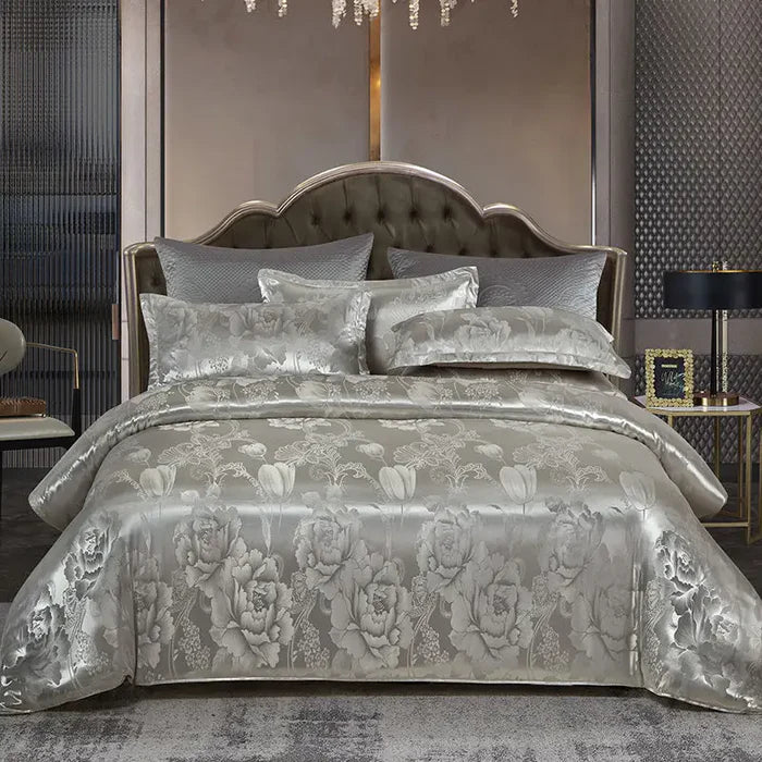 Duvet Cover Set Silky Satin Jacquard Includes 2 Pillowcases