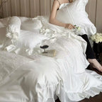 Duvet Cover Set Silky Satin & Lace Trim