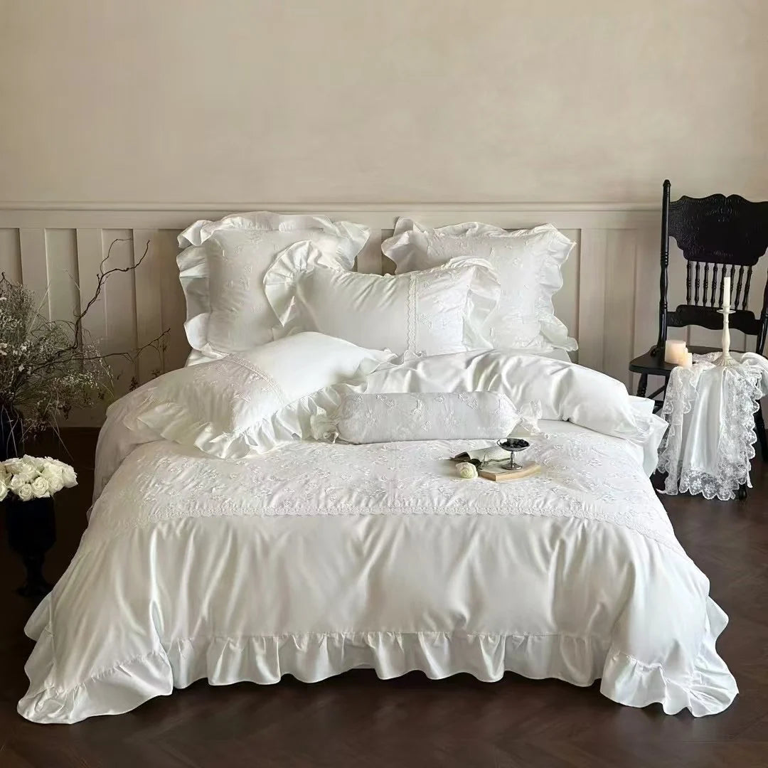 Duvet Cover Set Silky Satin & Lace Trim