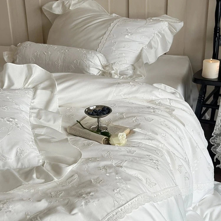 Duvet Cover Set Silky Satin & Lace Trim