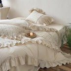 Duvet Cover Set Stonewashed Cotton Embroidered Dots 4 Piece