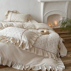 Duvet Cover Set Stonewashed Cotton Embroidered Dots 4 Piece