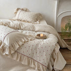 Duvet Cover Set Stonewashed Cotton Embroidered Dots 4 Piece