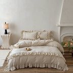 Duvet Cover Set Stonewashed Cotton Embroidered Dots 4 Piece