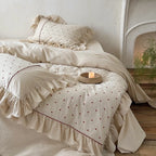 Duvet Cover Set Stonewashed Cotton Embroidered Dots 4 Piece