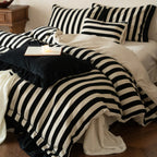 Duvet Cover Set Striped Cotton-Linen Ruffle Trim 4-Piece