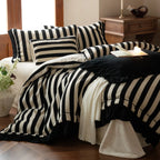 Duvet Cover Set Striped Cotton-Linen Ruffle Trim 4-Piece