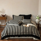 Duvet Cover Set Striped Cotton-Linen Ruffle Trim 4-Piece