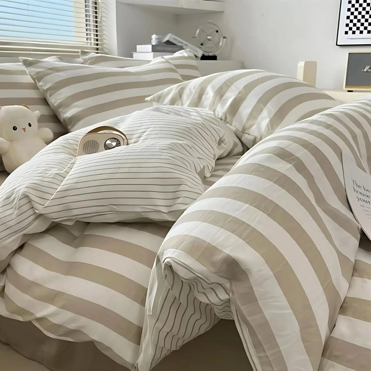 Duvet Cover Set Striped Includes Fitted Sheet & Pillowcases